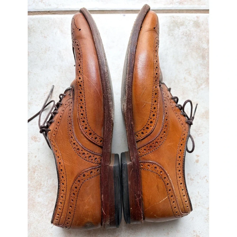 Allen Edmonds Stuttgart Shoes Mens 9 Brown Leather Wingtip Brogue Oxford - Picture 3 of 7
